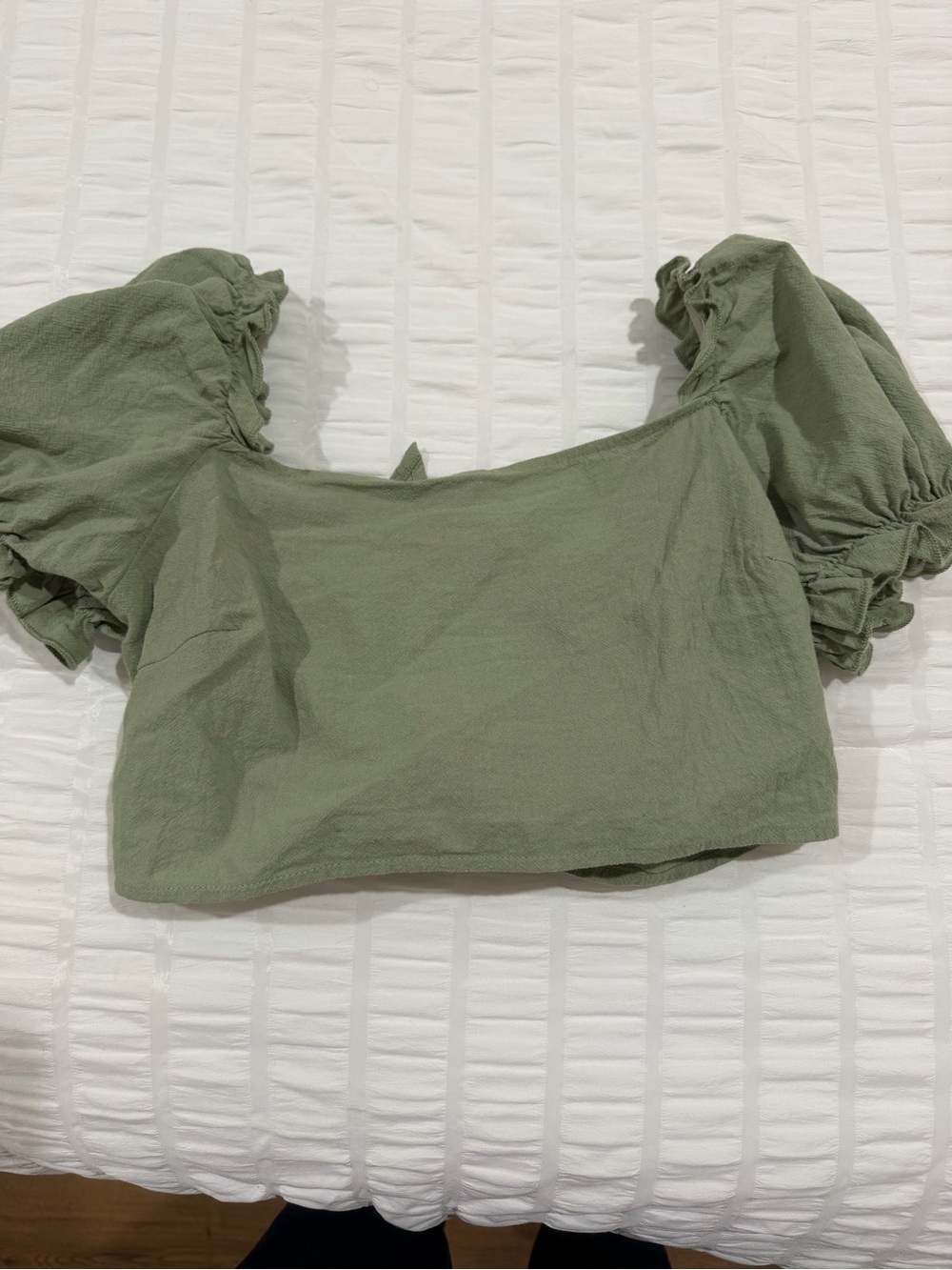 SHEIN Olive Green Puff Sleeve Square Neck Crop Top